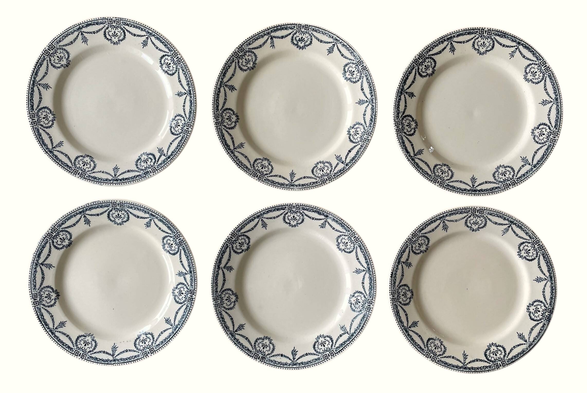 6 antique earthenware dinner plates from Salins-les-Bains (Jura)