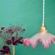 Vintage frosted glass pendant lampshade, half pink, half transparent