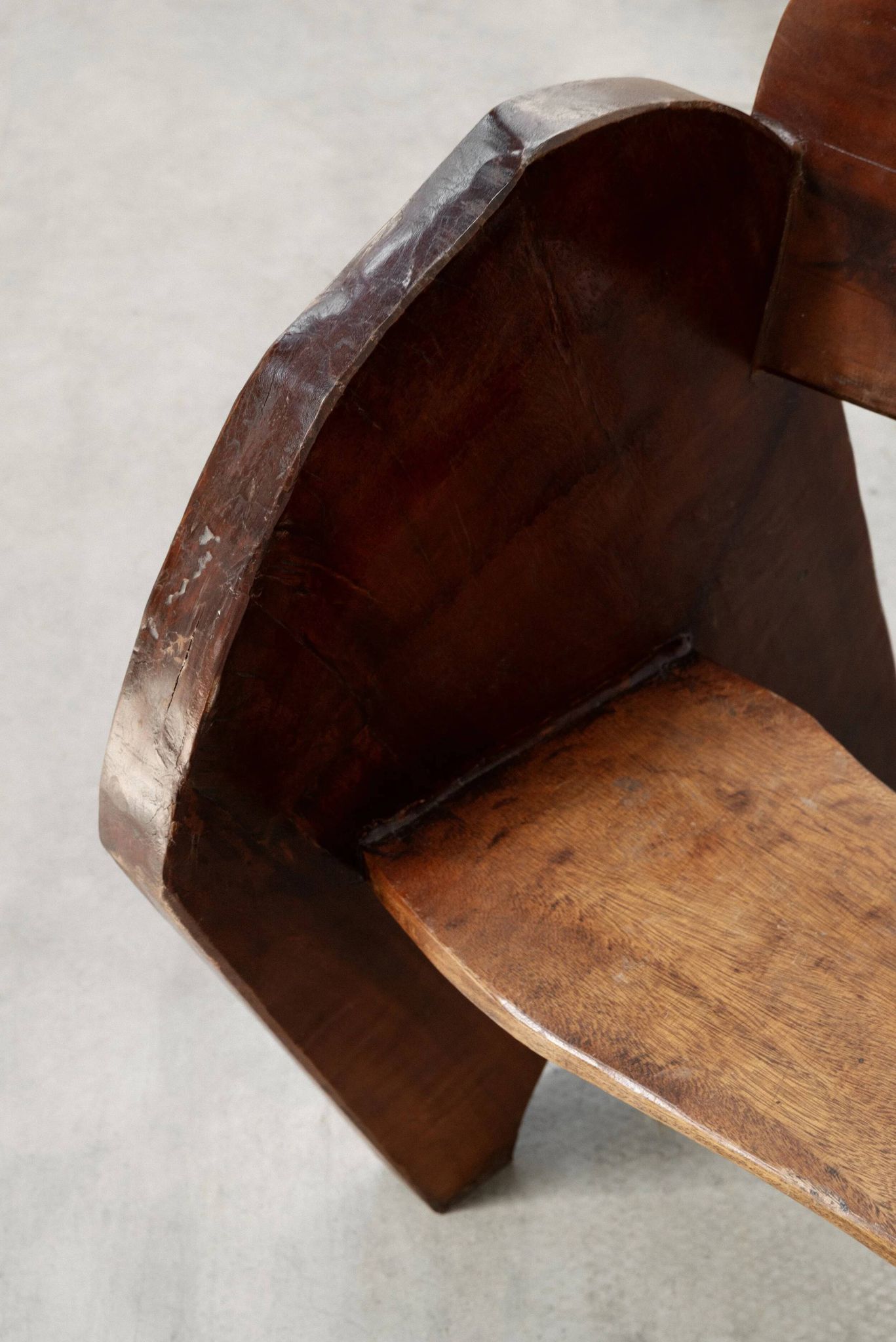 Sculptural anthroposophical wooden armchair, circa 1940s