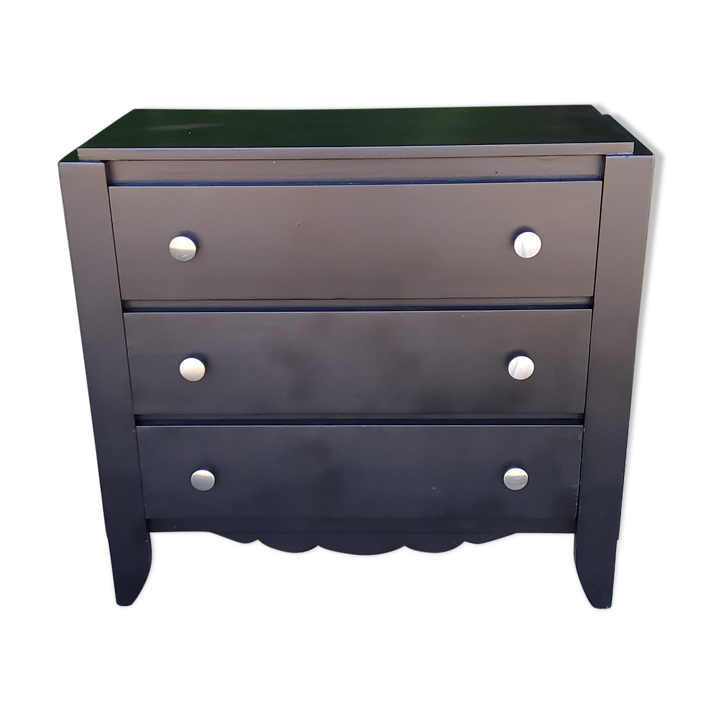 Chest of drawers of the 40s lacquered black 3 drawers