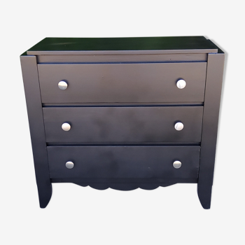 Commode des années 40 laquée noire 3 tiroirs