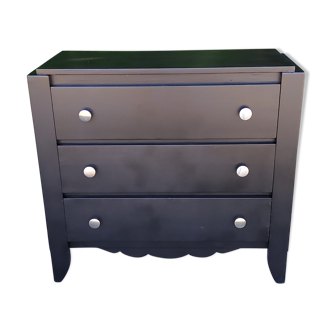 Chest of drawers of the 40s lacquered black 3 drawers
