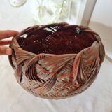 Vintage Japanese Ikebana basket made of smoked bamboo in natural