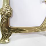 Tilting table mirror and art nouveau photo holder in bronze