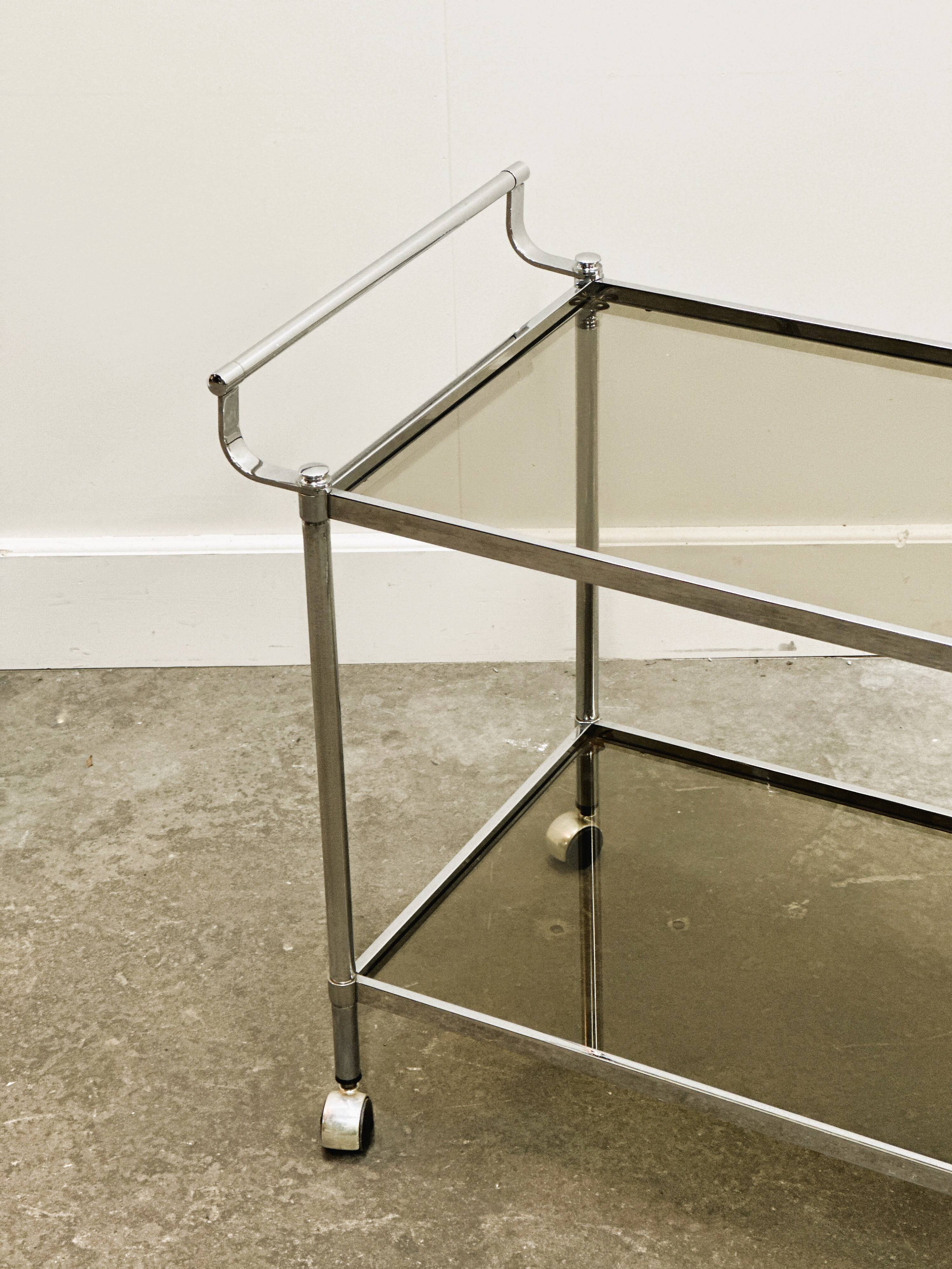 Vintage Chrome Drink Trolley - Bar Cart with smoked glass, 1980s