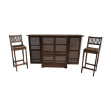 Foldable teak bar and two bar stools