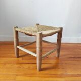 Vintage low stool 60s straw seat