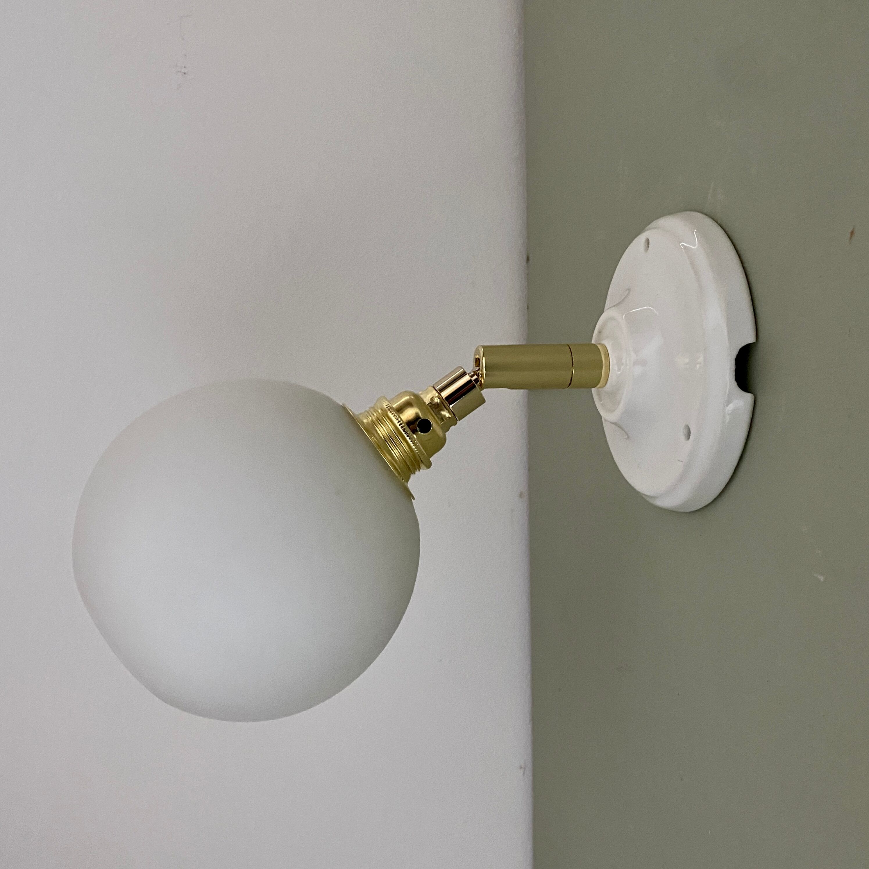 Vintage white opaline globe wall lamp
