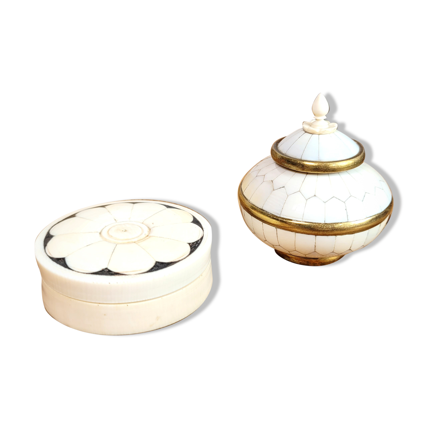 Pair ivory & brass boxes