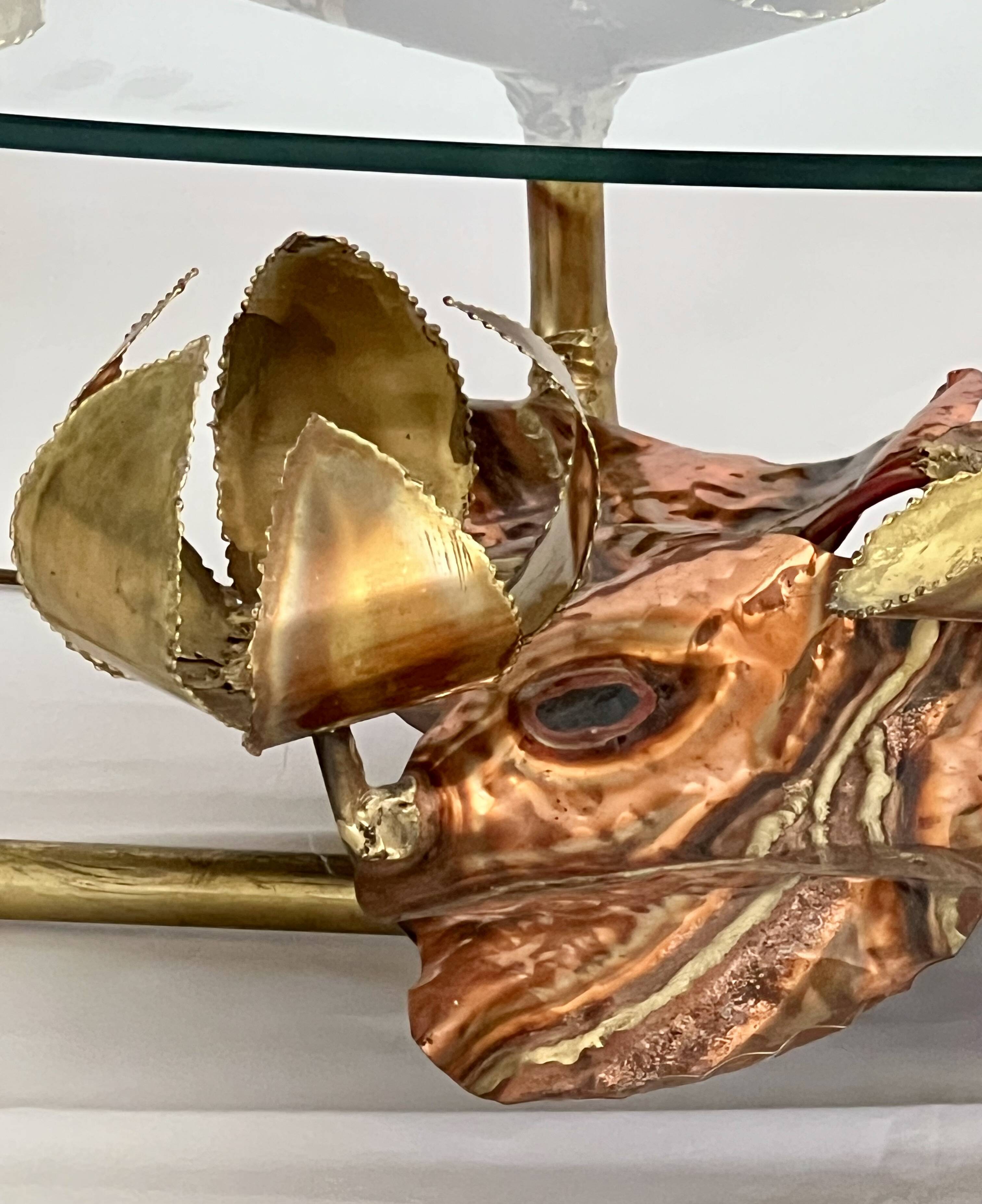 Sculptural coffee table with lighting by Henri Fernandez, France 70s