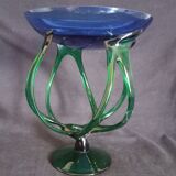 Centerpiece cup on twisted legs, blue and green color