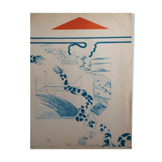 Lithographie originale signée Gérald Diaz, dit GÉRARDIAZ, Les vacances (essais), 1969