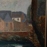 Huile sur panneau par Coran d'Ys XXe représentant une église