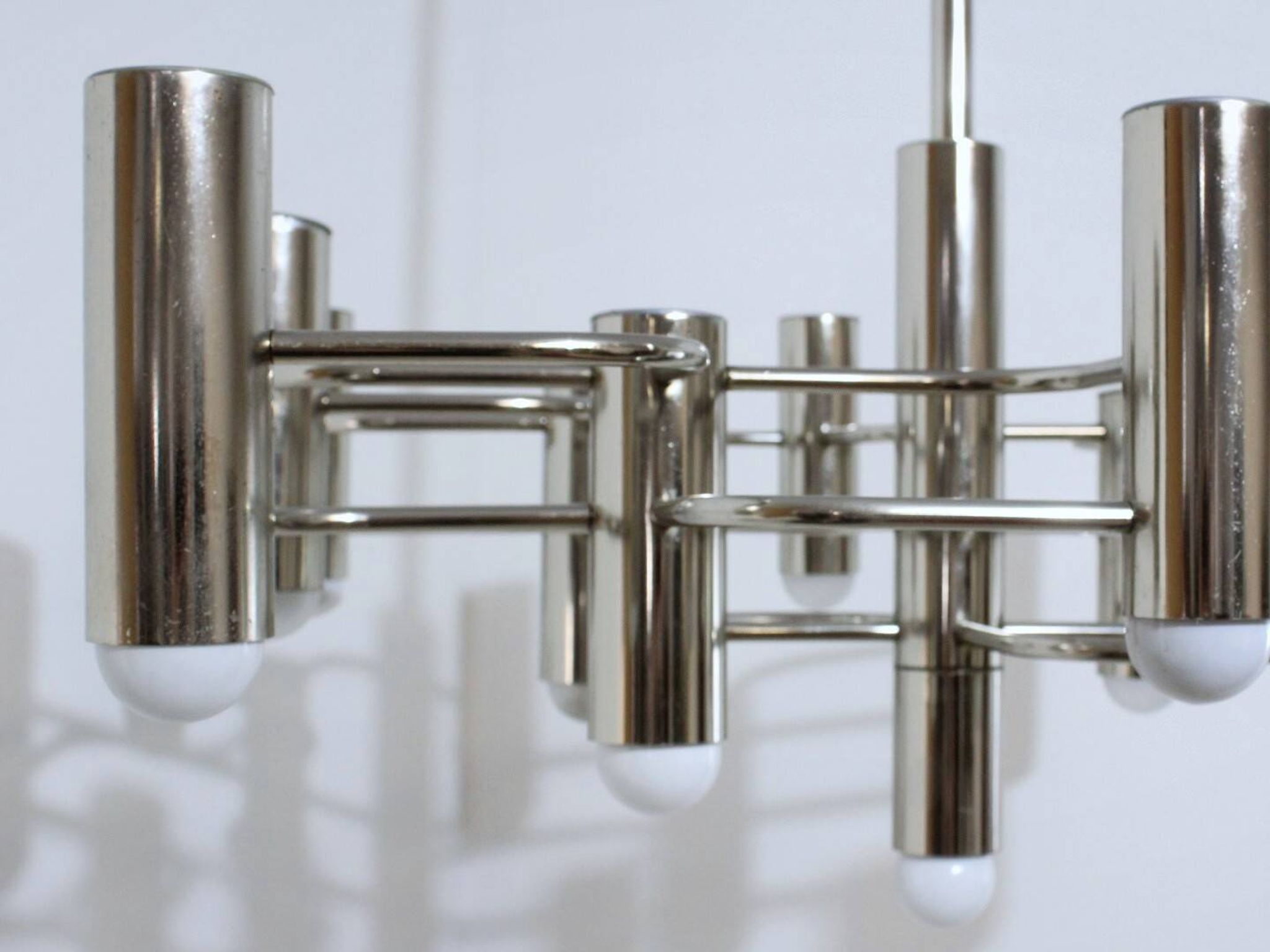 Sciolari chrome modernist design chandelier, Italy 1970s