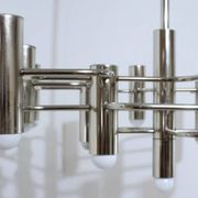Sciolari chrome modernist design chandelier, Italy 1970s