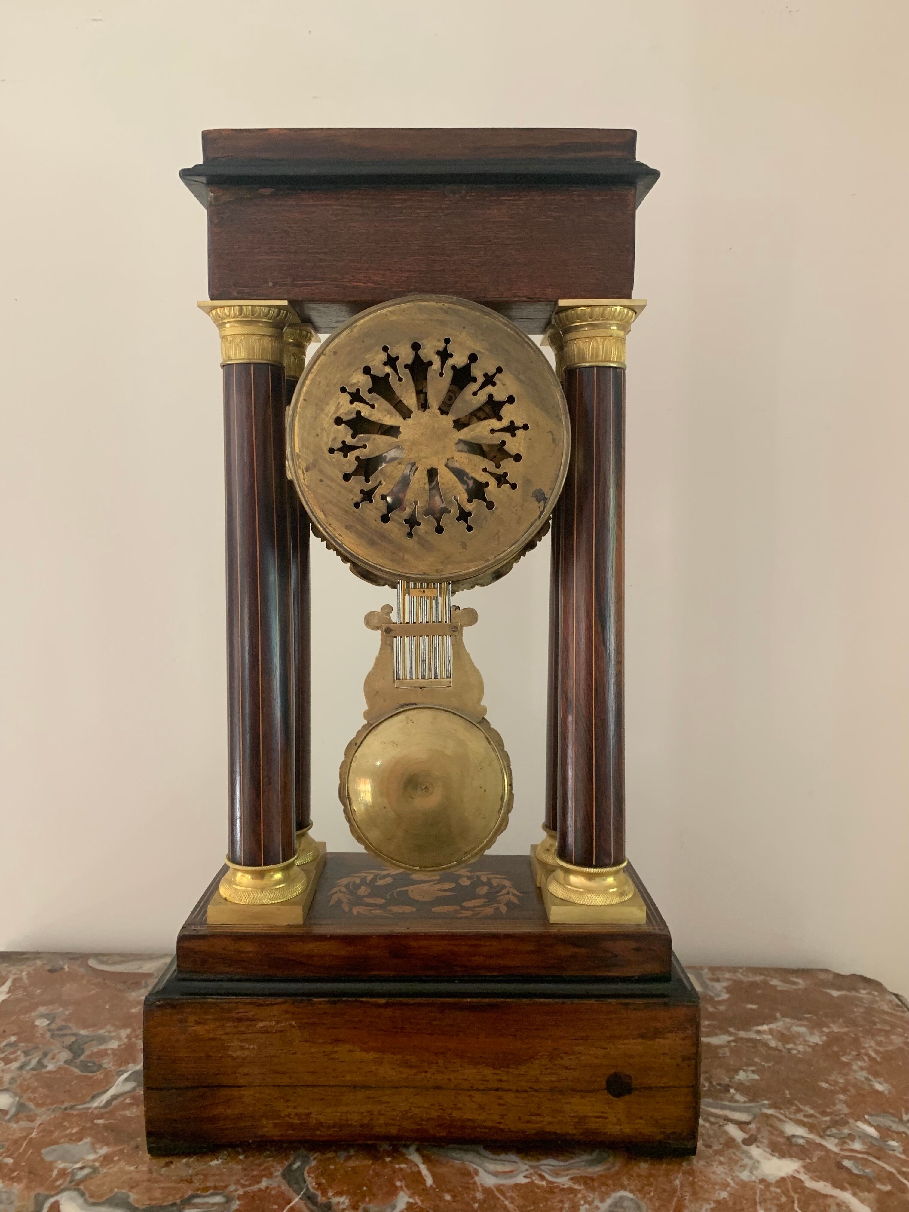 Pendant portico of period charles x, in marquetry butterfly and gilded bronze nineteenth