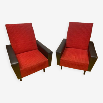 2 armchairs 50s 60s black & red