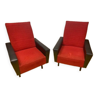 2 armchairs 50s 60s black & red