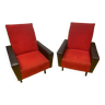 Paire de fauteuils, années 50-60, noir & rouge