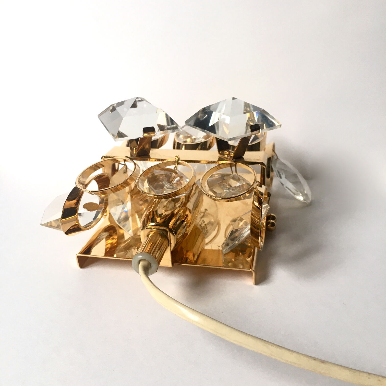 Palwa gold brass and crystal wall light 1960 design