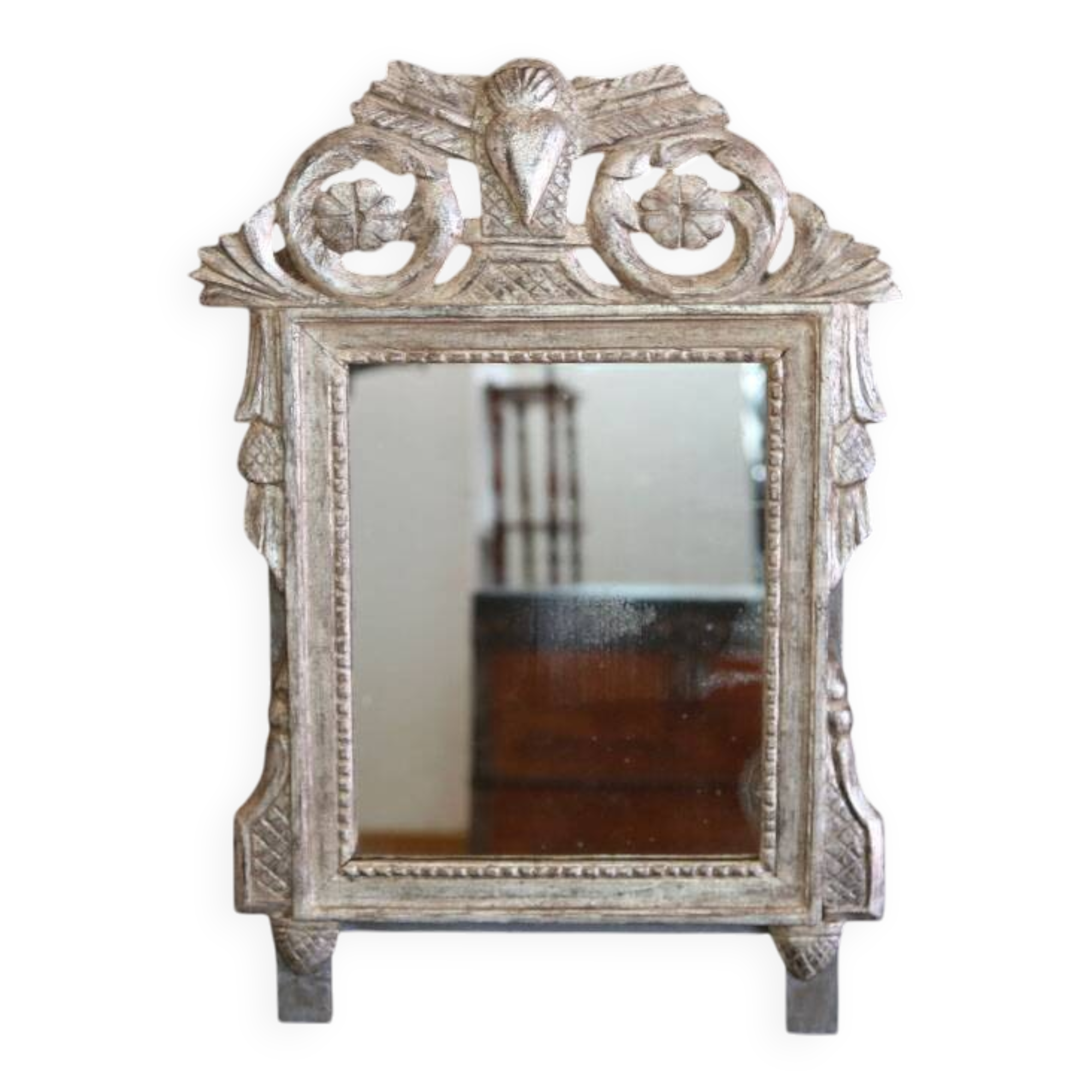 Small mirror, silver-leafed wood