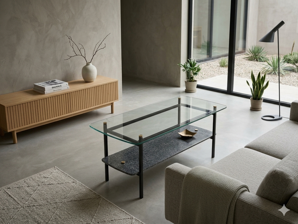 Table basse à 2 plateaux , verre et métal , des années 50'