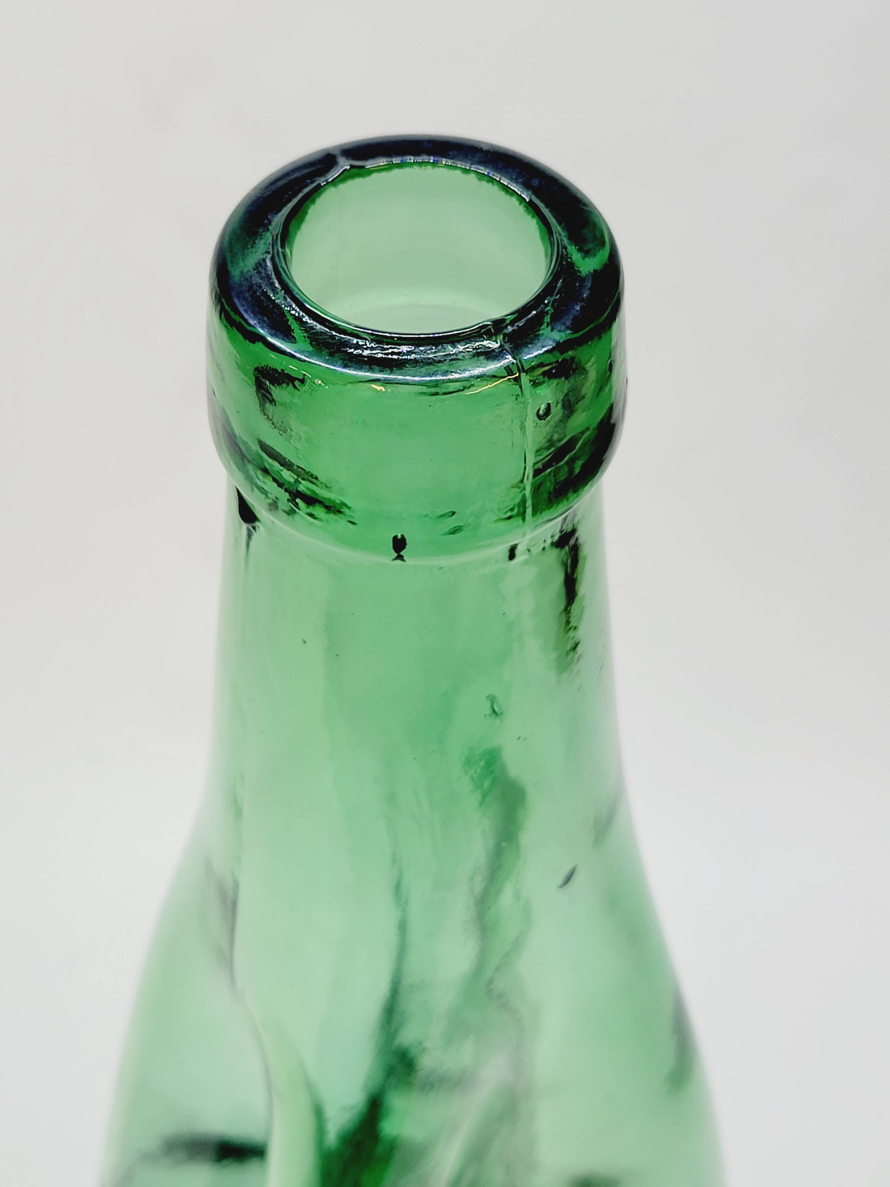 Old Large Pressed Molded Green Crushed Distorted Glass Bottle