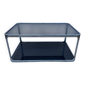 Chrome and smoked glass coffee table from the 1970s.