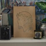 Original old drawing art nouveau portrait of a woman