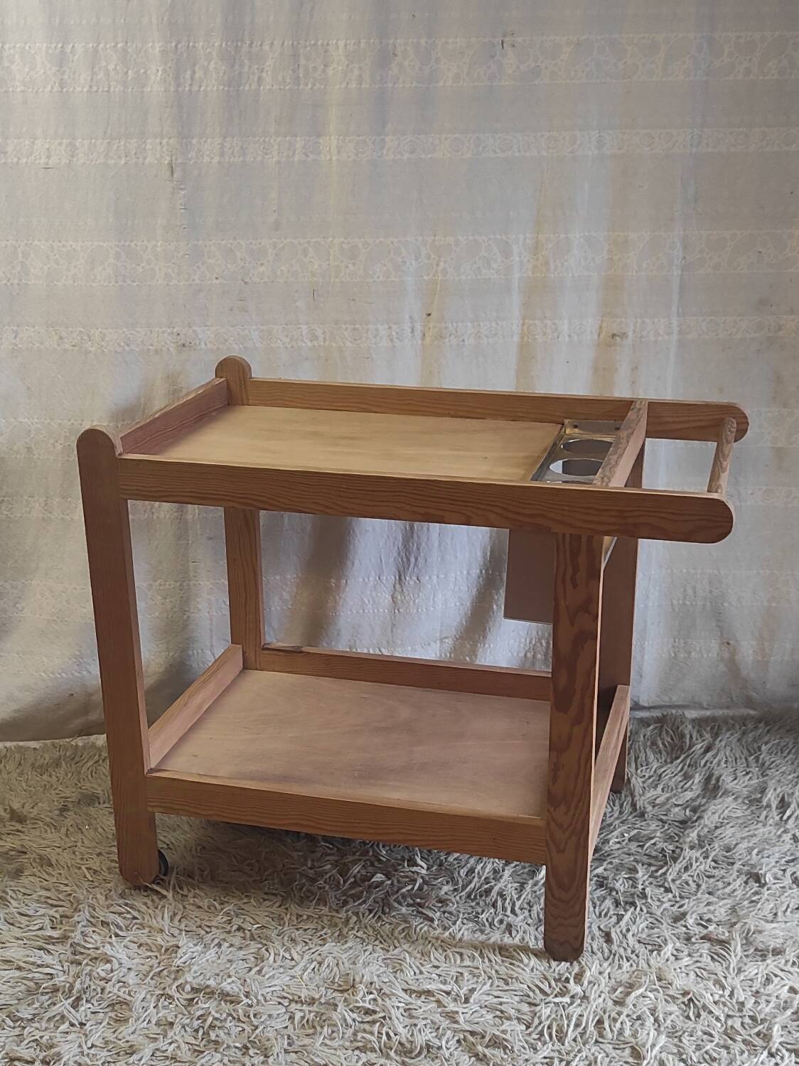 Solid wood serving trolley (Pine) - mid 20th century