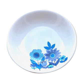 Saladier des années 70 en porcelaine à fleurs bleues