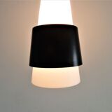 White Opalin Glass Suspension with Black Metal Ring, 1960s