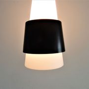 White Opalin Glass Suspension with Black Metal Ring, 1960s
