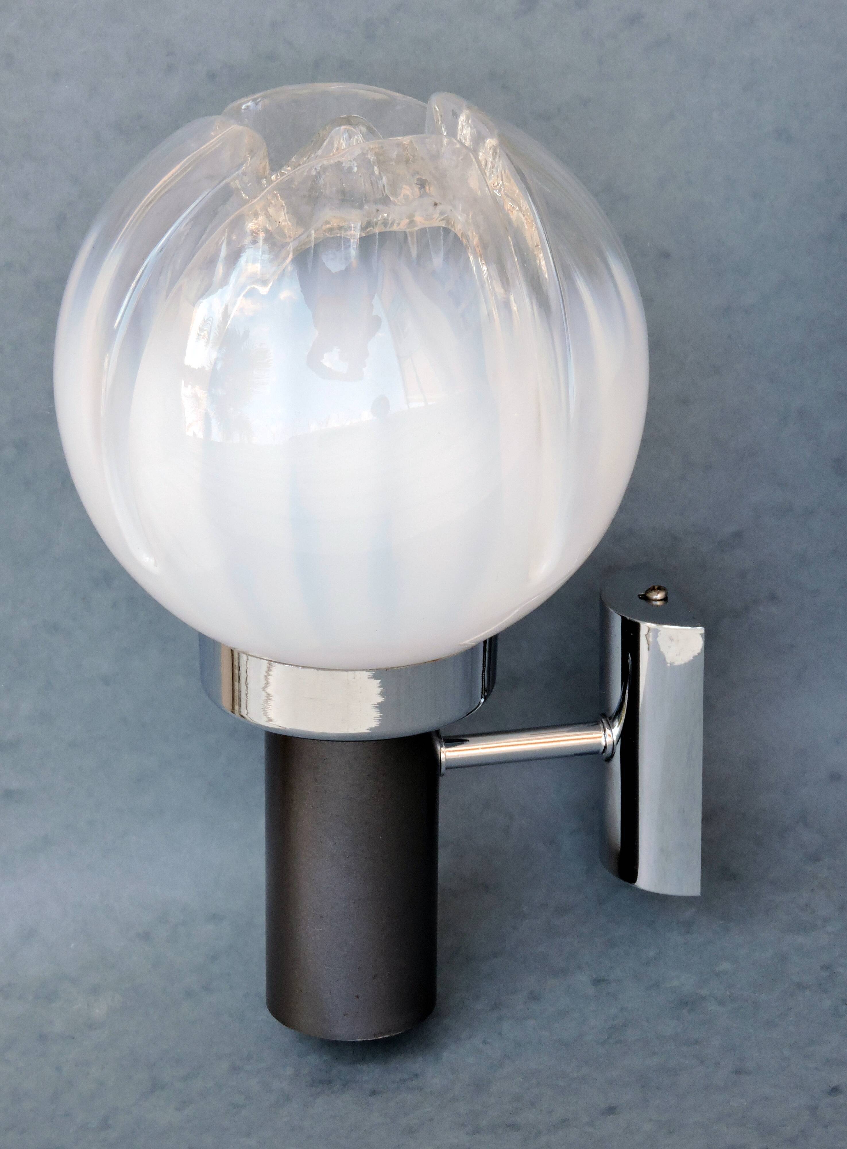 Three vintage wall lamps mazzega opalescent murano italy, year 70