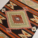 Pink & Brown Turkish Vintage Kilim Runner Rug, 77x387Cm