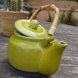 Anise green ceramic teapot, bamboo handle