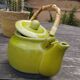 Anise green ceramic teapot, bamboo handle