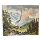 Grand tableau paysage de montagne huile sur toile signée