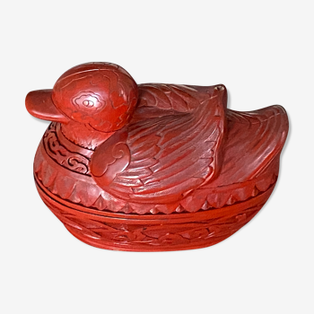 Duck - cinnabar lacquer box - China - Second half of the 20th century
