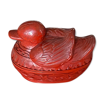 Duck - cinnabar lacquer box - China - Second half of the 20th century