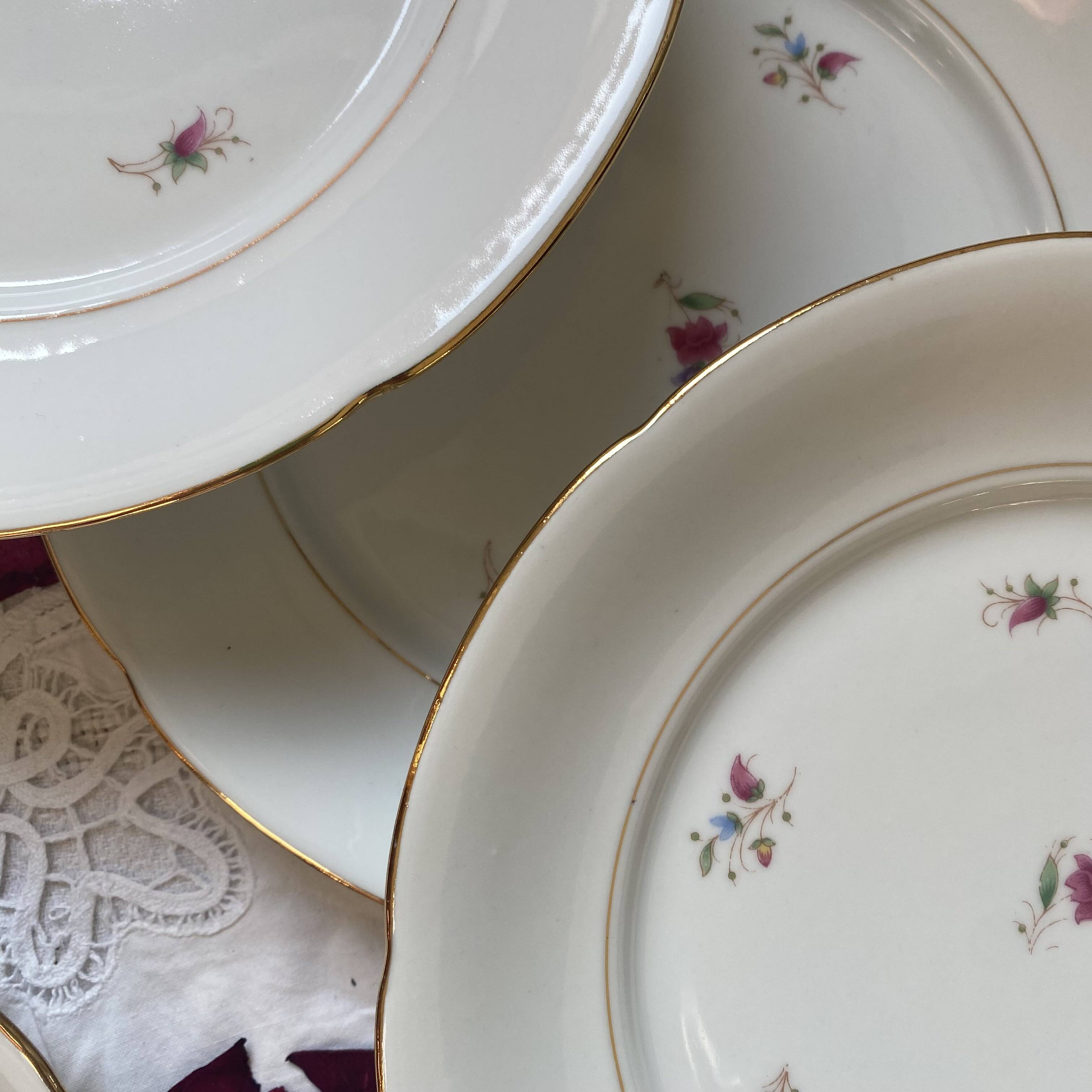 Set of 6 antique porcelain flat plates with gilding PL Limoges
