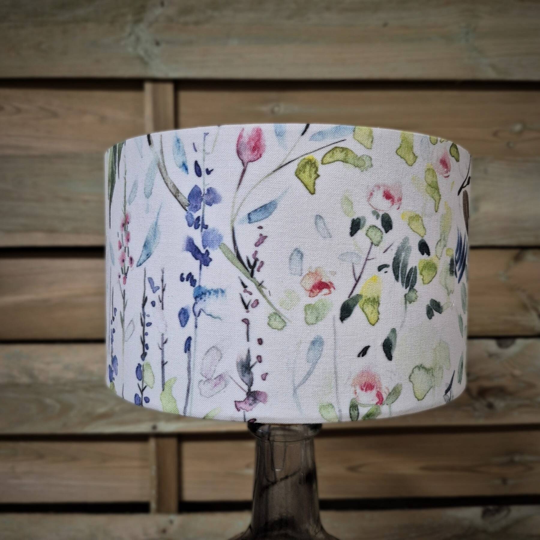 Table lamp, bedside lamp, smoked glass base and cylindrical lampshade