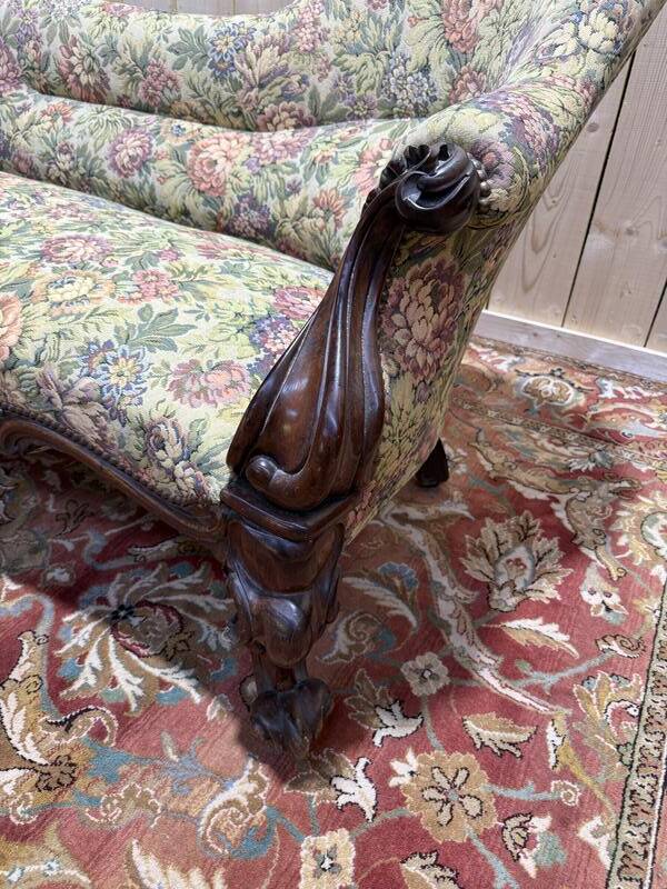 Méridienne époque Napoléon III en noyer sculpté