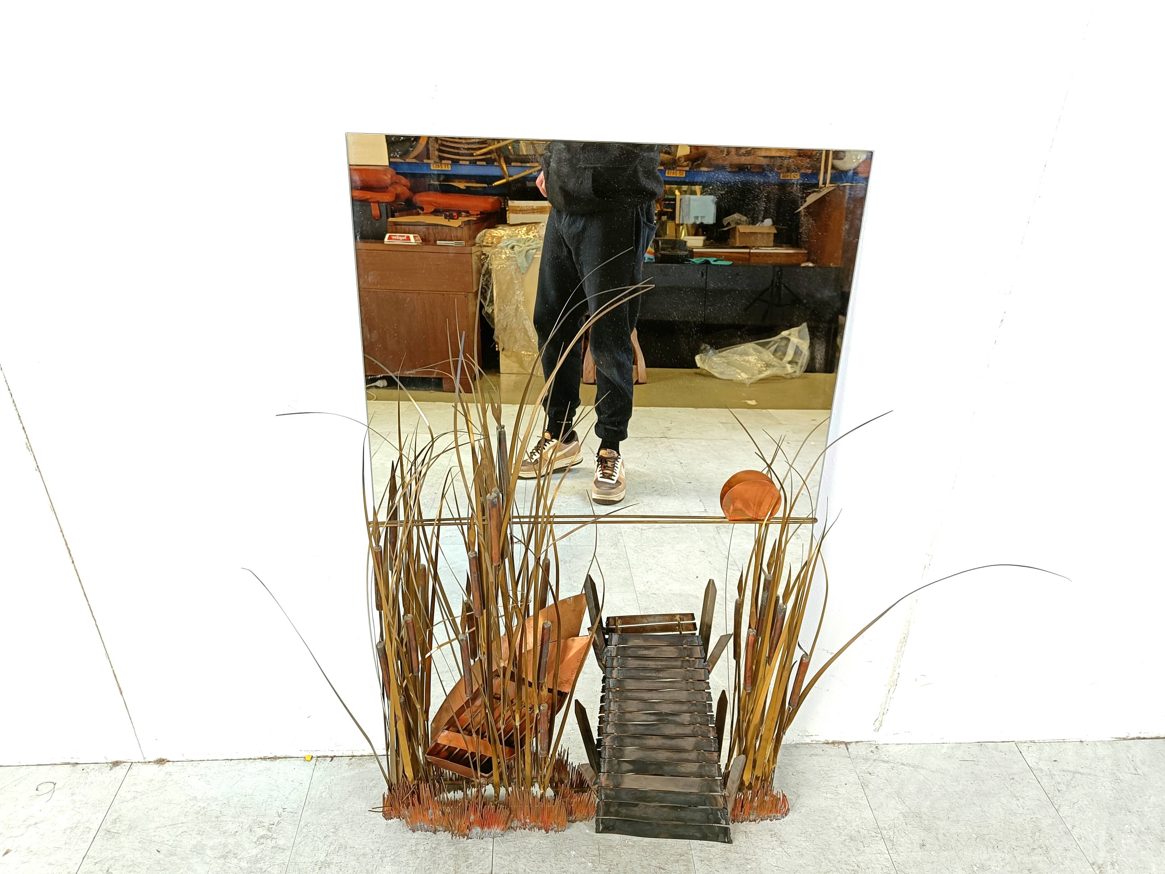 Sculpted copper mirror by Daniel D'haeseleer, 1970s