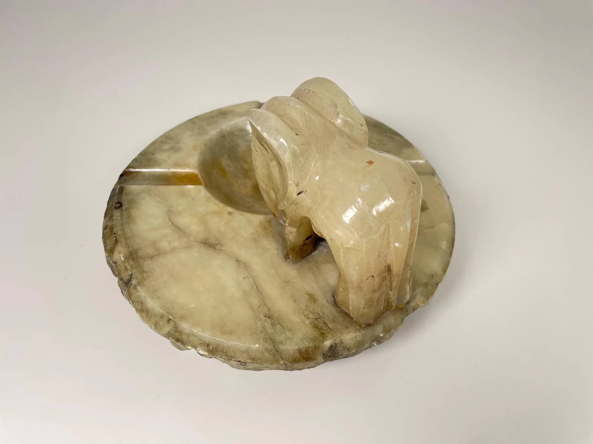 Hand carved alabaster elephant ashtray