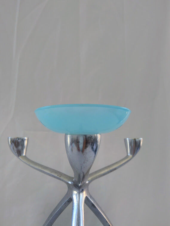 Chrome and blue seventies candlestick
