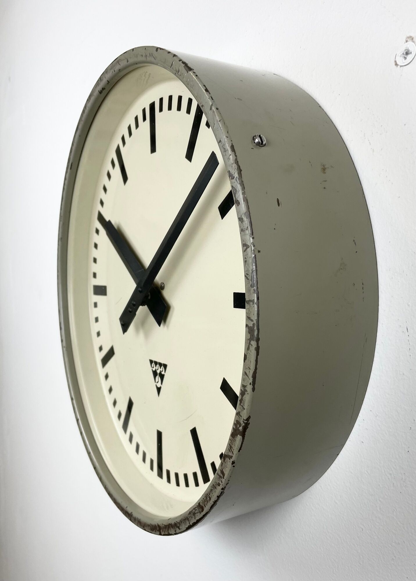 Grey Industrial Factory Wall Clock from Pragotron, 1960s