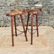 Set of 2 vintage high stools in cowhide and wood
