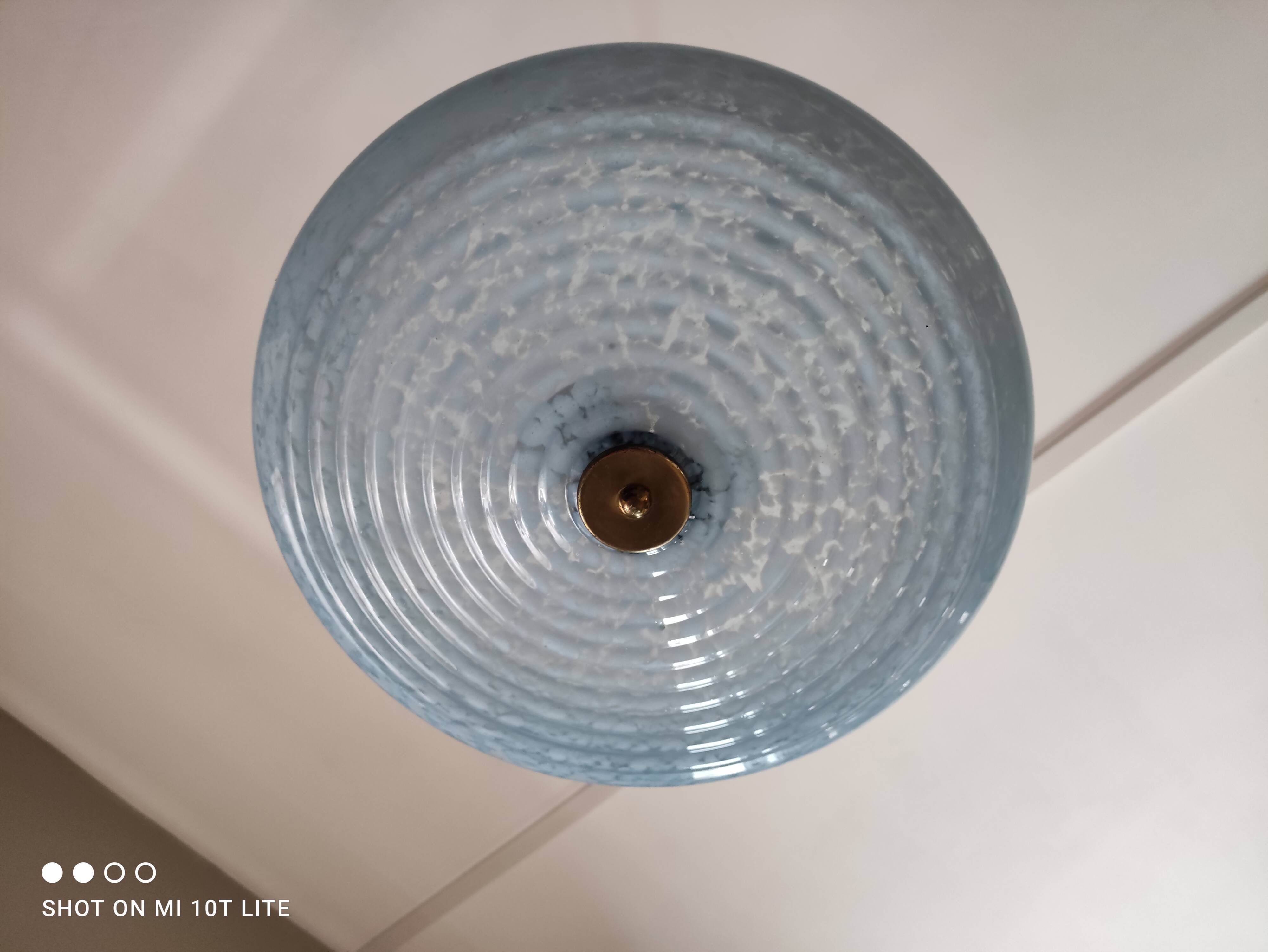 Art deco ceiling lamp in light blue clichy glass