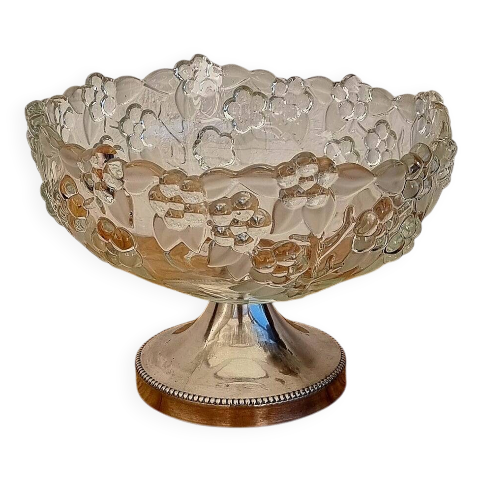 Vintage glass fruit bowl on a stand from the 60s/70s.